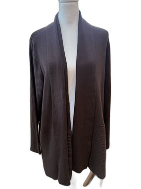 JM Collection Ribbed Flyaway Cardigan Brown Draped Open Front Plus 3X Cozy NWT